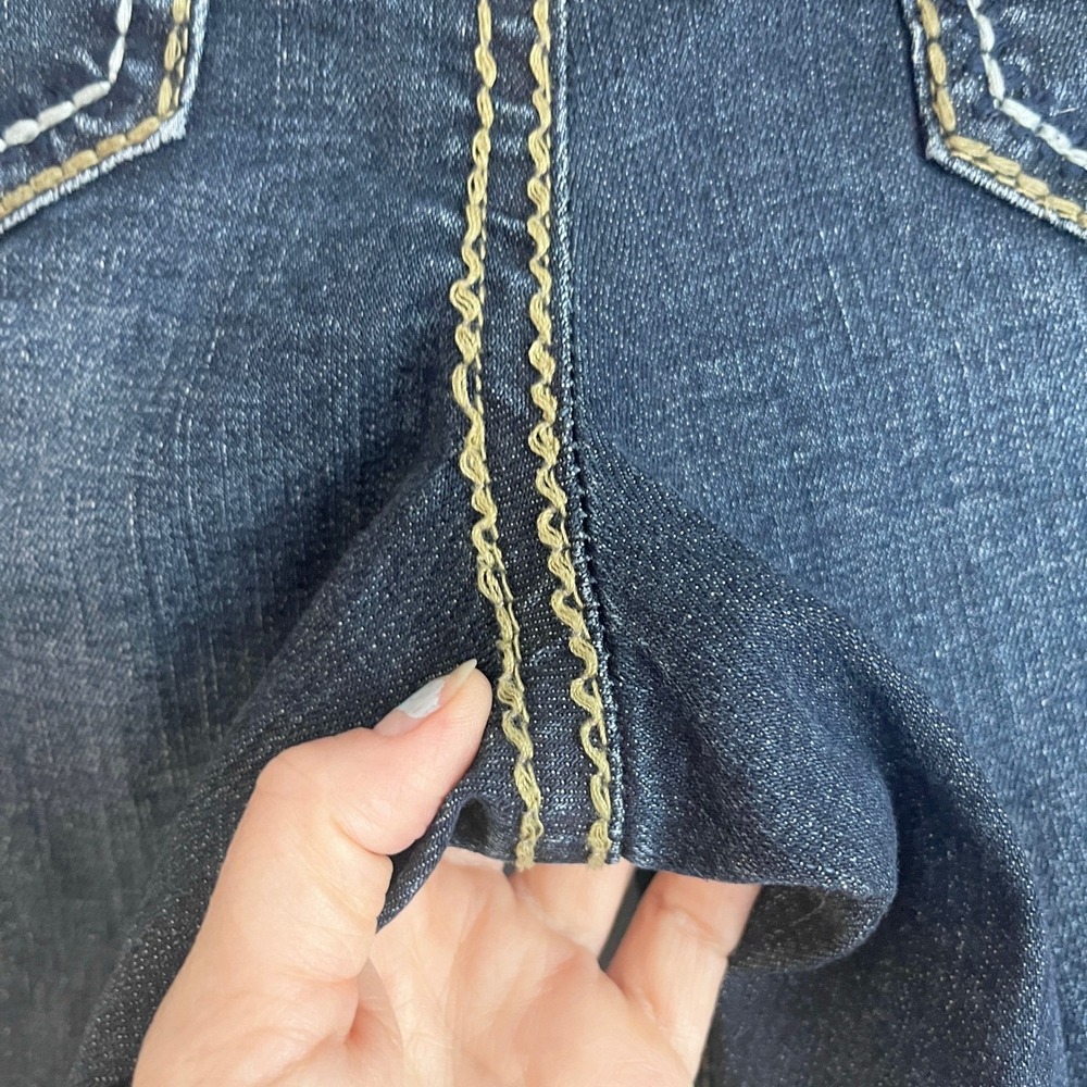 Zanadi Vintage Y2K Whiskered Crop Jeans Capris Thick Stitch Flap Pockets Denim 6 - Picture 12 of 12